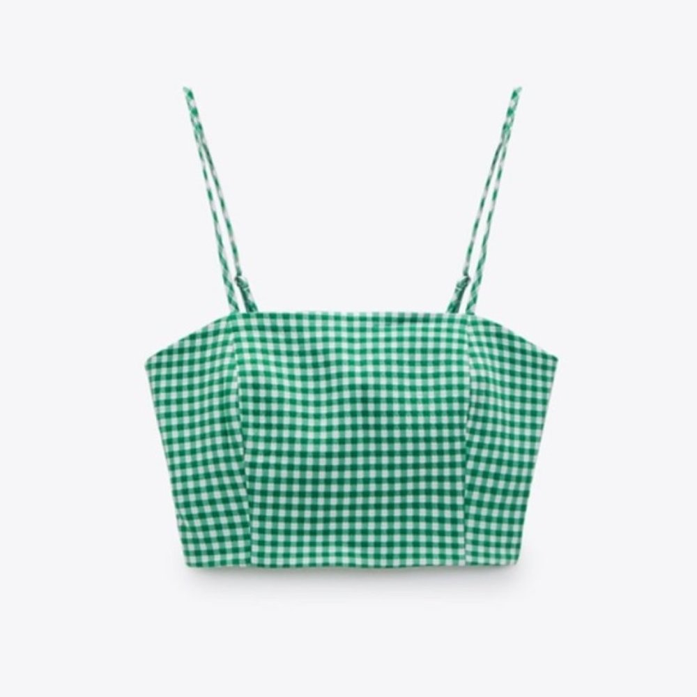 NWT zara green gingham crop top